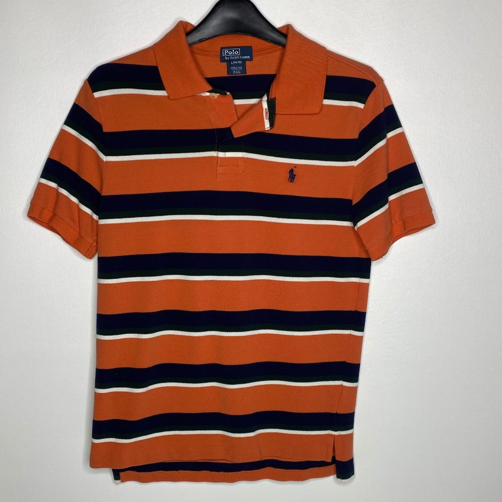 Ralph Lauren Orange and Blue Striped Polo Youth L Size 14-16